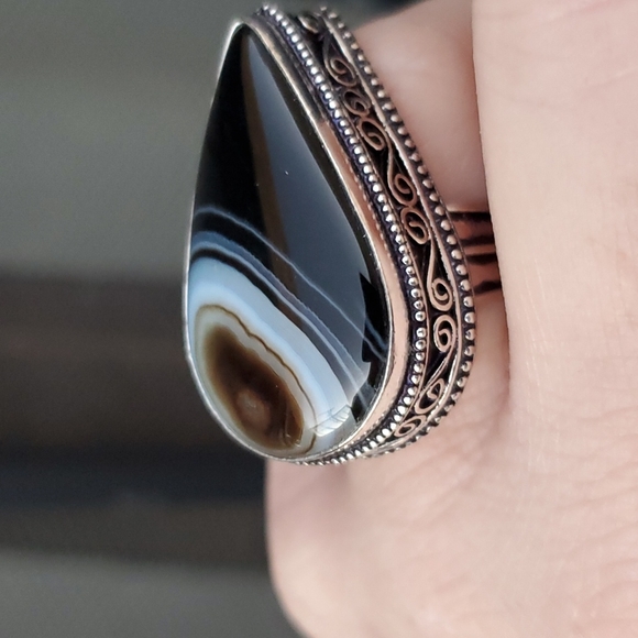 New Oversized Botswana Agate 925 Silver Statement Ring. - Picture 8 of 16